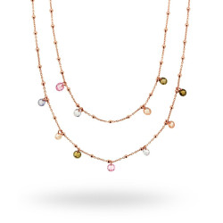 COLLANA DOPPIO FILO CON PALLINE E CRYSTAL COLORATI IN ARGENTO 925 GALVANICA ROSATA