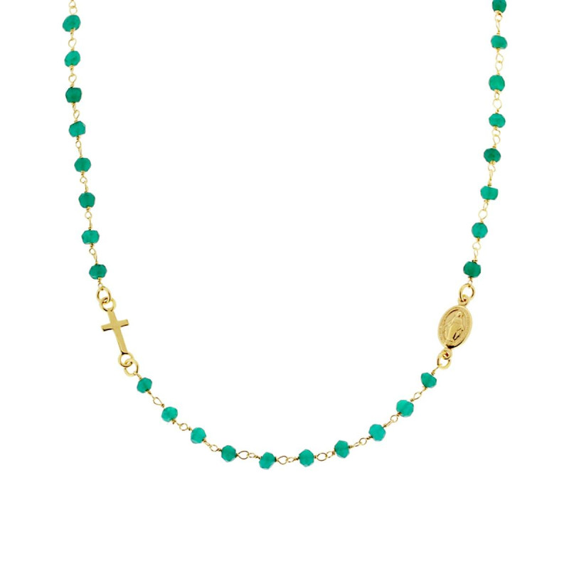 COLLANA ROSARIO MODELLO GIROCOLLO CM 50 CON CRYSTAL VERDE DIAMANTATO MM 3.5 IN ARGENTO 925 GALVANICA ORO