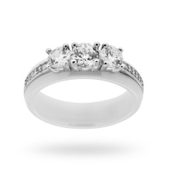 ANELLO TRILOGY CON ZIRCONI BIANCHI MM 4.5 IN ARGENTO 925 RODIATO E CERAMICA BIANCA