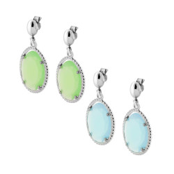 ORECCHINI CON PIETRA GOCCIA AZZURRO O VERDE PENDENTE IN ARGENTO 925 GALVANICA RODIO