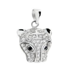 CIONDOLO GATTO CON CUBIC ZIRCONIA BIANCHI ARGENTO 925 GALVANICA RODIO