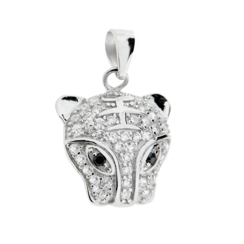 CIONDOLO GATTO CON CUBIC ZIRCONIA BIANCHI ARGENTO 925 GALVANICA RODIO