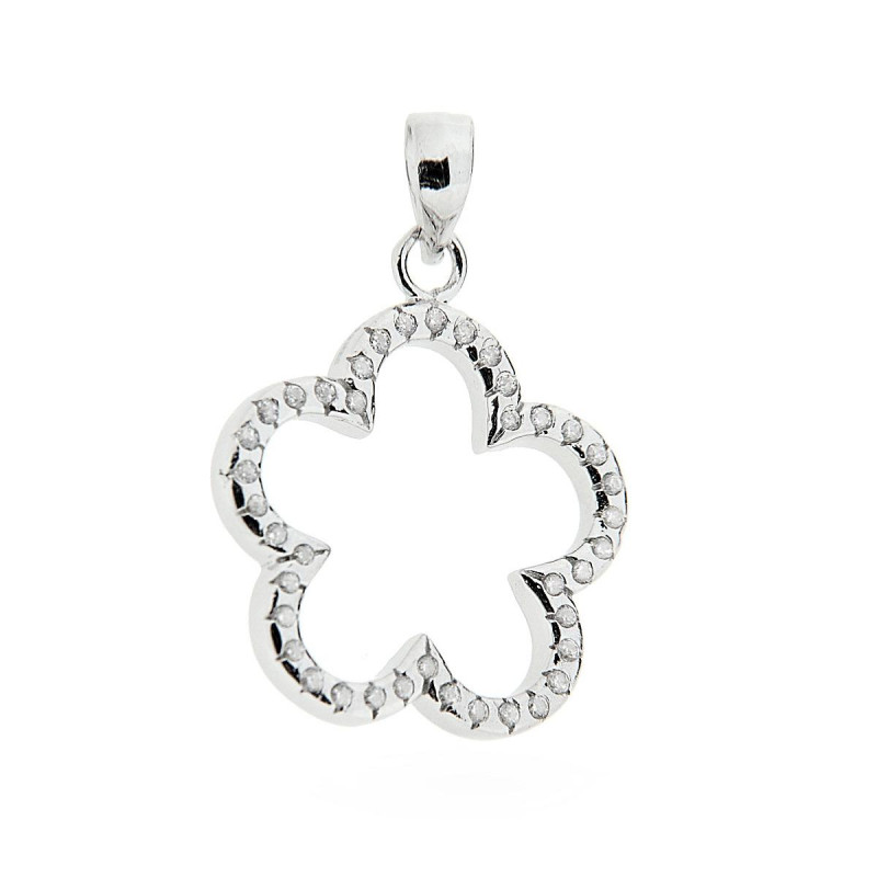 CIONDOLO FIORE CON CUBIC ZIRCONI IN ARGENTO 925 GALVANICA RODIO