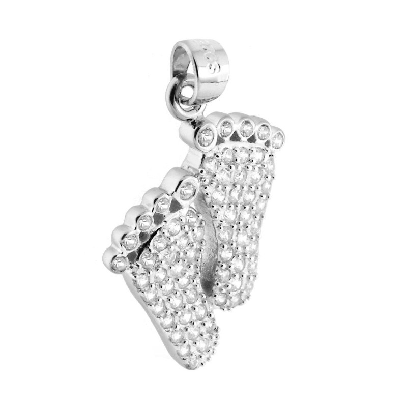 CIONDOLO PIEDI CON CUBIC ZIRCONIA BIANCHI IN ARGENTO 925 GALVANICA RODIO