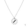 COLLANA CATENA FORZATINA DIAMANTATA CON PENDENTE FIORE E CRYSTAL BIANCHI E NERI IN ACCIAIO