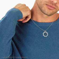 COLLANA CATENA FORZATINA DIAMANTATA CON PENDENTE FIORE E CRYSTAL BIANCHI E NERI IN ACCIAIO