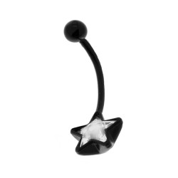 BODY PEARCING BANANA MM 34 CON STELLA E CRYSTAL BIANCO MM 13 IN ACCIAIO CHIRURGICO NERO