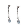 ORECCHINI ETNICI DUE PENDENTI CON TRILOGY ZIRCONI BIANCHI E PIETRA NATURALE GOCCIA CALCEDONIO IN ARGENTO 925