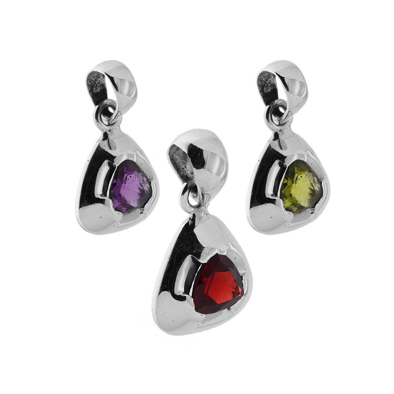 CIONDOLO ETNICO TRIANGOLARE CON PIETRE NATURALI IN ARGENTO 925