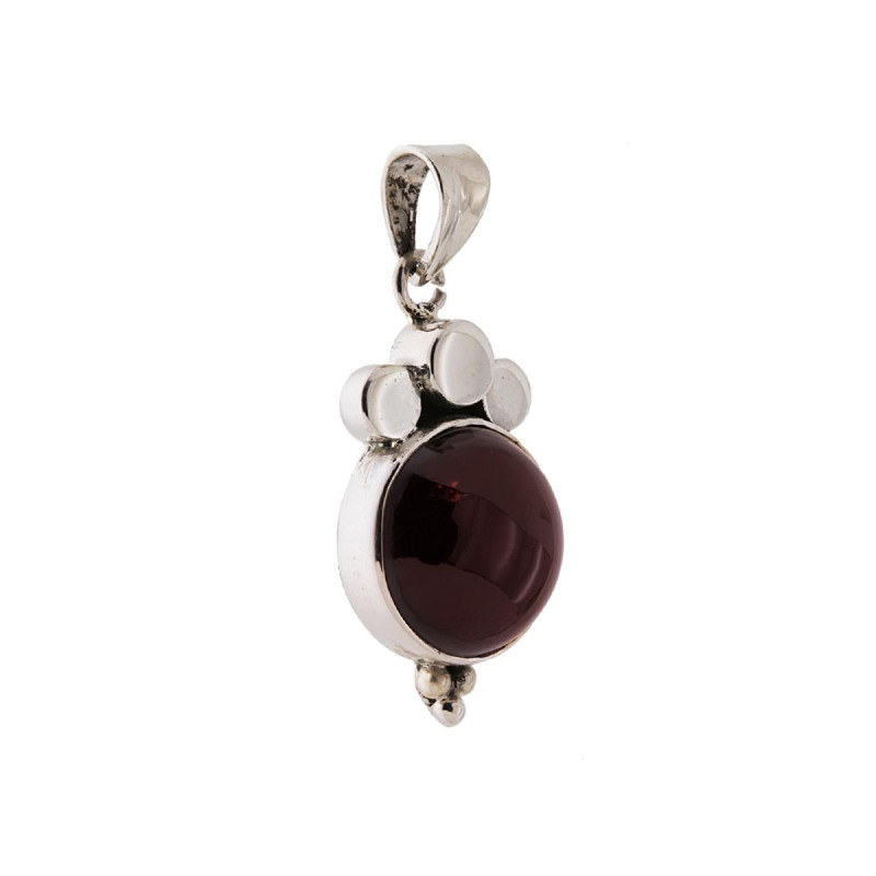 CIONDOLO ETNICO TONDO CON PIETRA NATURALE GRANATO IN ARGENTO 925