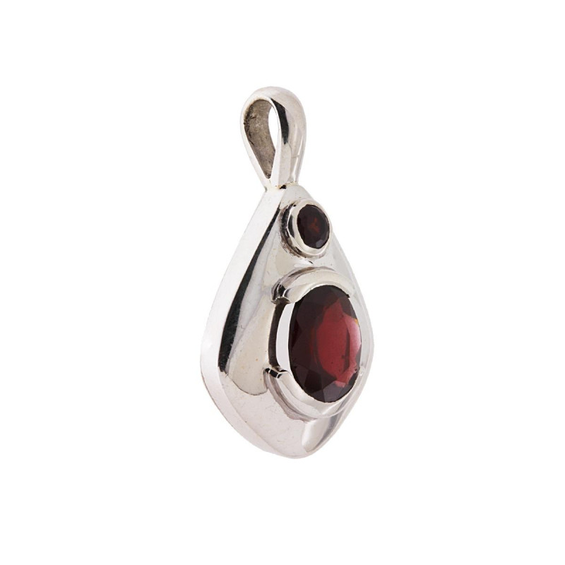 CIONDOLO ETNICO GOCCIA CON PIETRE NATURALI GRANATO IN ARGENTO 925