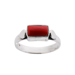 ANELLO ETNICO CON PIETRA CORALLO RETTANGOLARE IN ARGENTO 925