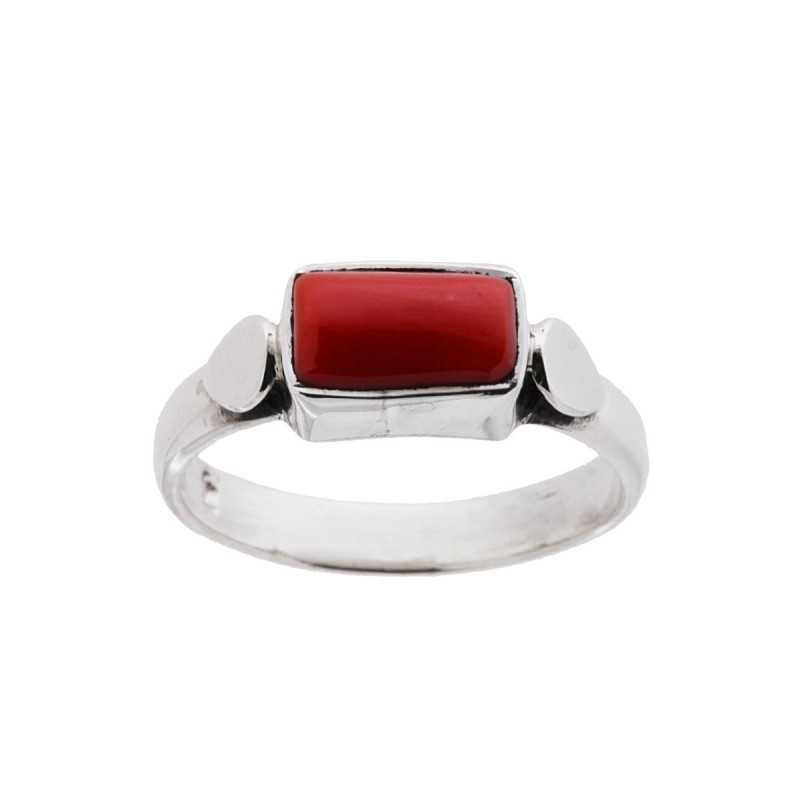 ANELLO ETNICO CON PIETRA CORALLO RETTANGOLARE IN ARGENTO 925
