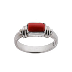 ANELLO ETNICO CON PIETRA CORALLO RETTANGOLARE IN ARGENTO 925