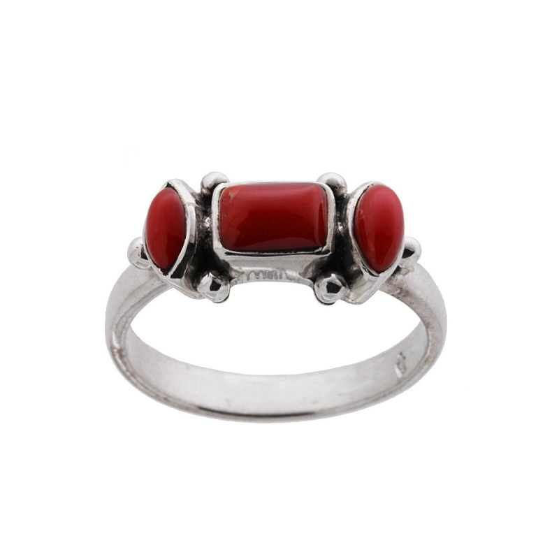 ANELLO ETNICO TRILOGY CON PIETRE CORALLO IN ARGENTO 925