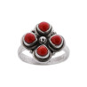 ANELLO ETNICO QUADRIFOGLIO CON PIETRE CORALLO IN ARGENTO 925
