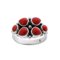 ANELLO ETNICO CON PIETRE CORALLO IN ARGENTO 925