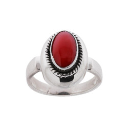 ANELLO ETNICO OVALE CON PIETRA CORALLO IN ARGENTO 925