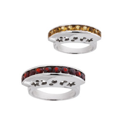 ANELLO ETNICO VERETTA CON LUNA E STELLE E PIETRE NATURALI IN ARGENTO 925