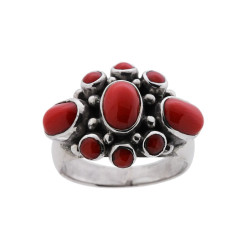 ANELLO ETNICO CON PIETRE CORALLO IN ARGENTO 925
