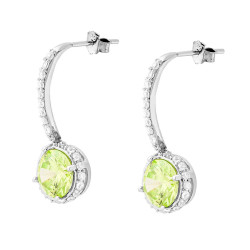 ORECCHINI CON PENDENTE TONDO CON ZIRCONE VERDE CONTORNATO DA ZIRCONI BIANCHI IN ARGENTO 925 GALVANICA RODIO