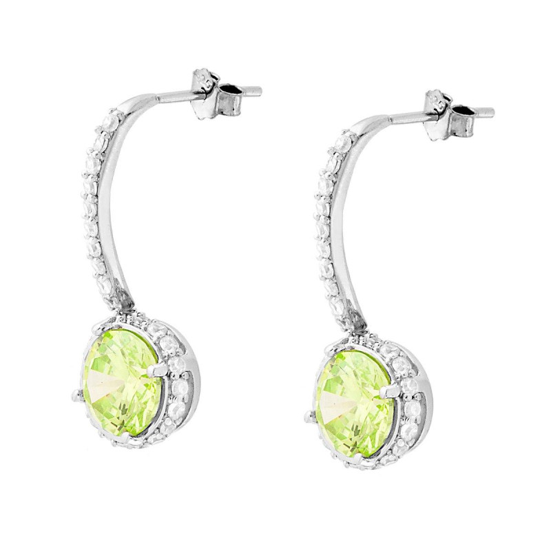 ORECCHINI CON PENDENTE TONDO CON ZIRCONE VERDE CONTORNATO DA ZIRCONI BIANCHI IN ARGENTO 925 GALVANICA RODIO