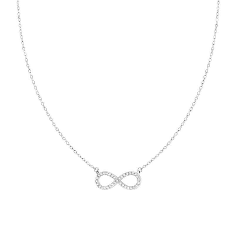 COLLANA CATENA FORZATINA INFINITO CON ZIRCONI BIANCHI IN ARGENTO 925 GALVANICA RODIO