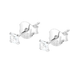 ORECCHINI PUNTO LUCE QUADRATO MM 2.5 A GRIFFE CON ZIRCONE BIANCO IN ARGENTO 925