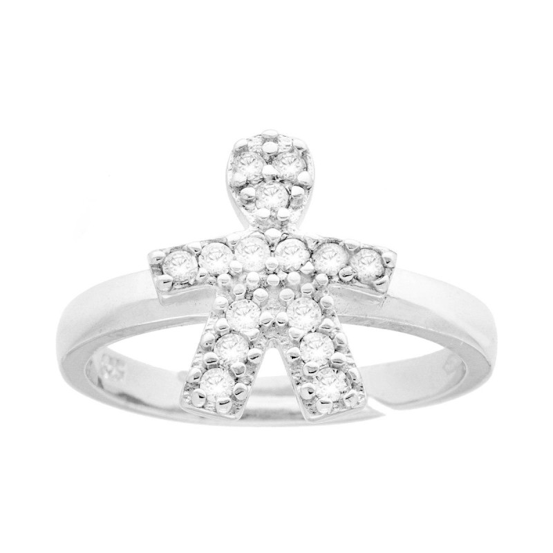 ANELLO FAMIGLIA CON FIGLIO BIMBO CUBIC ZIRCONIA BIANCHI IN ARGENTO 925 GALVANICA RODIO