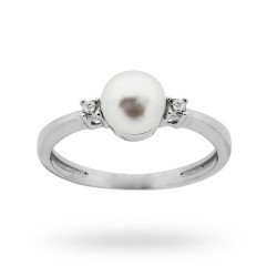 ANELLO CON PERLA BIANCA MM 6 E ZIRCONI BIANCHI IN ARGENTO 925 RODIATO