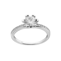 ANELLO SOLITARIO FIORE A GRIFFE CON ZIRCONE BIANCO MM 5.5 IN ARGENTO 925 RODIATO