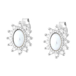 ORECCHINI OVALI CON PERLA E CUBIC ZIRCONIA BIANCHI IN ARGENTO 925 GALVANICA RODIO
