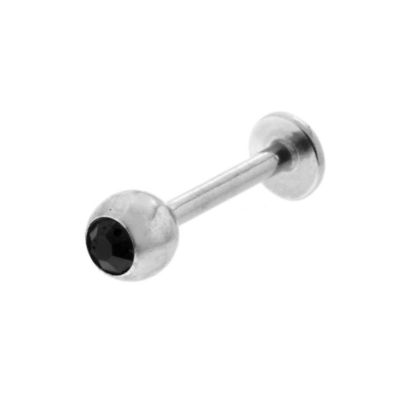 BODY PIERCING LABRET MM 14.5 CON PALLINA MM 4 E CRYSTAL NERO IN ACCIAIO CHIRURGICO