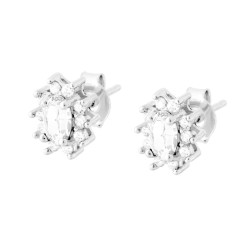 ORECCHINI CON ZIRCONE OVALE BIANCO CONTORNATO CON ZIRCONI BIANCHI IN ARGENTO 925 GALVANICA RODIO