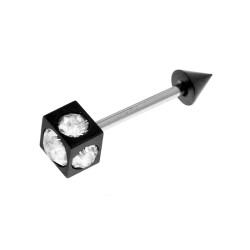 BODY PIERCING BARBELL NERO MM 20 CON CONO E CUBO MM 5 CON CRYSTAL BIANCHI IN ACCIAIO CHIRURGICO