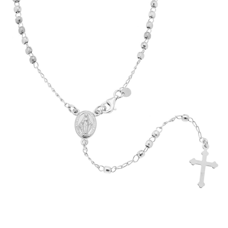 COLLANA ROSARIO CM 50 CON GRANI A PALLINA DIAMANTATA MM 3 IN ARGENTO 925 GALVANICA RODIO