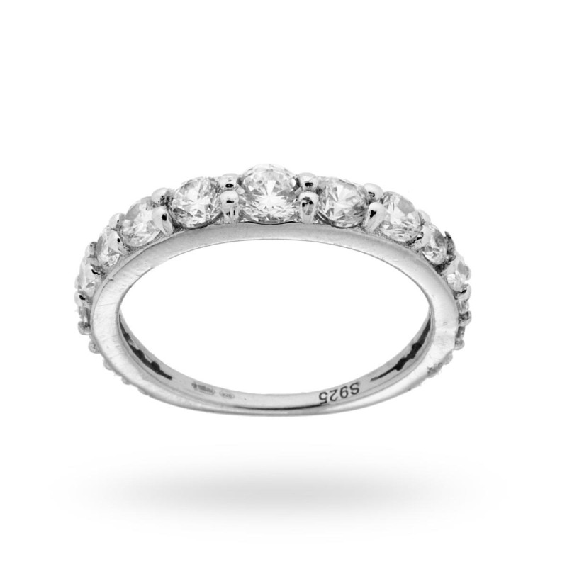 ANELLO VERETTA CON ZIRCONI BIANCHI A DECRESCERE DA MM 3.5 IN ARGENTO 925 RODIATO