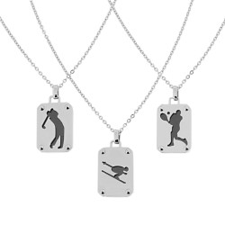 COLLANA FORZATINA DIAMANTATA CON PIASTRINA PENDENTE CON SAGOMA SPORTIVO IN ACCIAIO