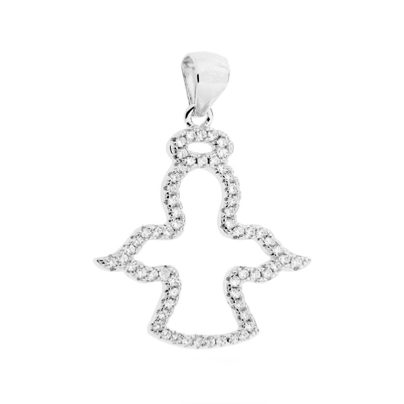 CIONDOLO ANGELO CON ZIRCONI IN ARGENTO 925 GALVANICA RODIO