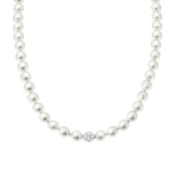 COLLANA FILO PERLA BIANCA MM 6 CON CRYSTAL CENTRALE IN ARGENTO 925 GALVANICA RODIO