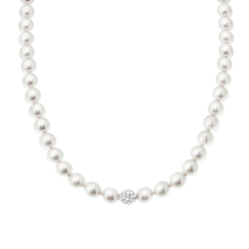 COLLANA FILO PERLA BIANCA MM 6 CON CRYSTAL CENTRALE IN ARGENTO 925 GALVANICA RODIO