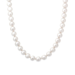 COLLANA PERLA BIANCA MM 8 IN VETRO PERLATO CON FILO E CHIUSURA IN ARGENTO 925 GALVANICA RODIO