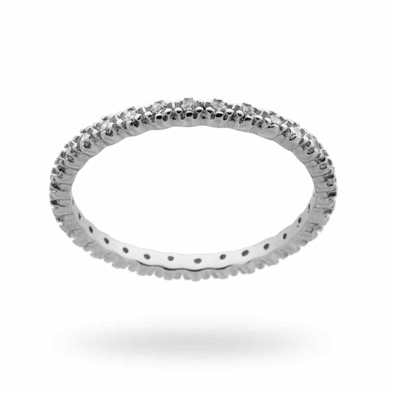 ANELLO ETERNITY VERETTA A GRIFFE CON ZIRCONI BIANCHI MM 2 IN ARGENTO 925 RODIATO
