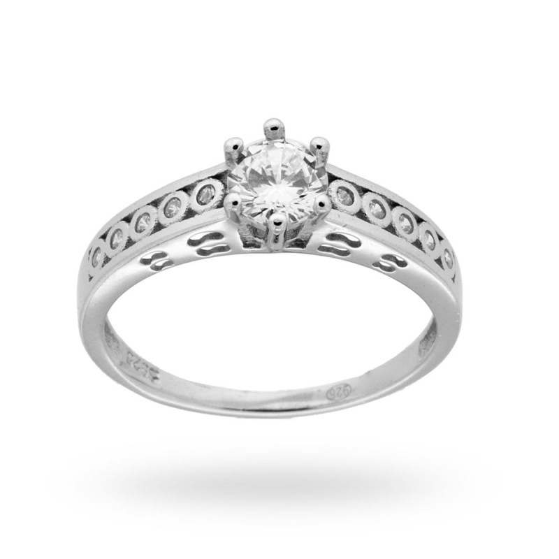 ANELLO SOLITARIO A GRIFFE CON ZIRCONE BIANCO MM 5 IN ARGENTO 925 RODIATO