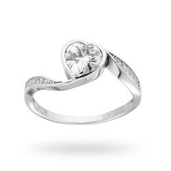 ANELLO SOLITARIO A CUORE CON ZIRCONE BIANCO MM 7 IN ARGENTO 925 RODIATO
