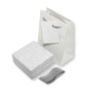 ASTUCCIO MULTIUSO PER GIOIELLI CM 7,2 X 7,2 X H 3,9 COLORE ARGENTO E ARGENTO GLITTER CON NASTRO RASO ARGENTO CON SHOPPER INCLUSA