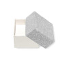 ASTUCCIO MULTIUSO PER GIOIELLI CM 5.6 X5.6 X 3.9 H COLORE ARGENTO GLITTER CON NASTRO RASO ARGENTO CON SHOPPER INCLUSA