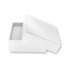 ASTUCCIO MULTIUSO PER GIOIELLI CM 9,7X 9,7 H3,8 COLORE BIANCO CON NASTRO E FIOCCO BLU CON SHOPPER INCLUSA