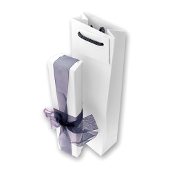 ASTUCCIO PER BRACCIALE CM 4,7 X 23 H 2,9 COLORE BIANCO CON NASTRO E FIOCCO BLU CON SHOPPER INCLUSA