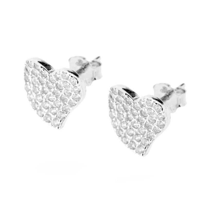 ORECCHINI CUORE CON ZIRCONI BIANCHI IN ARGENTO 925 GALVANICA RODIO